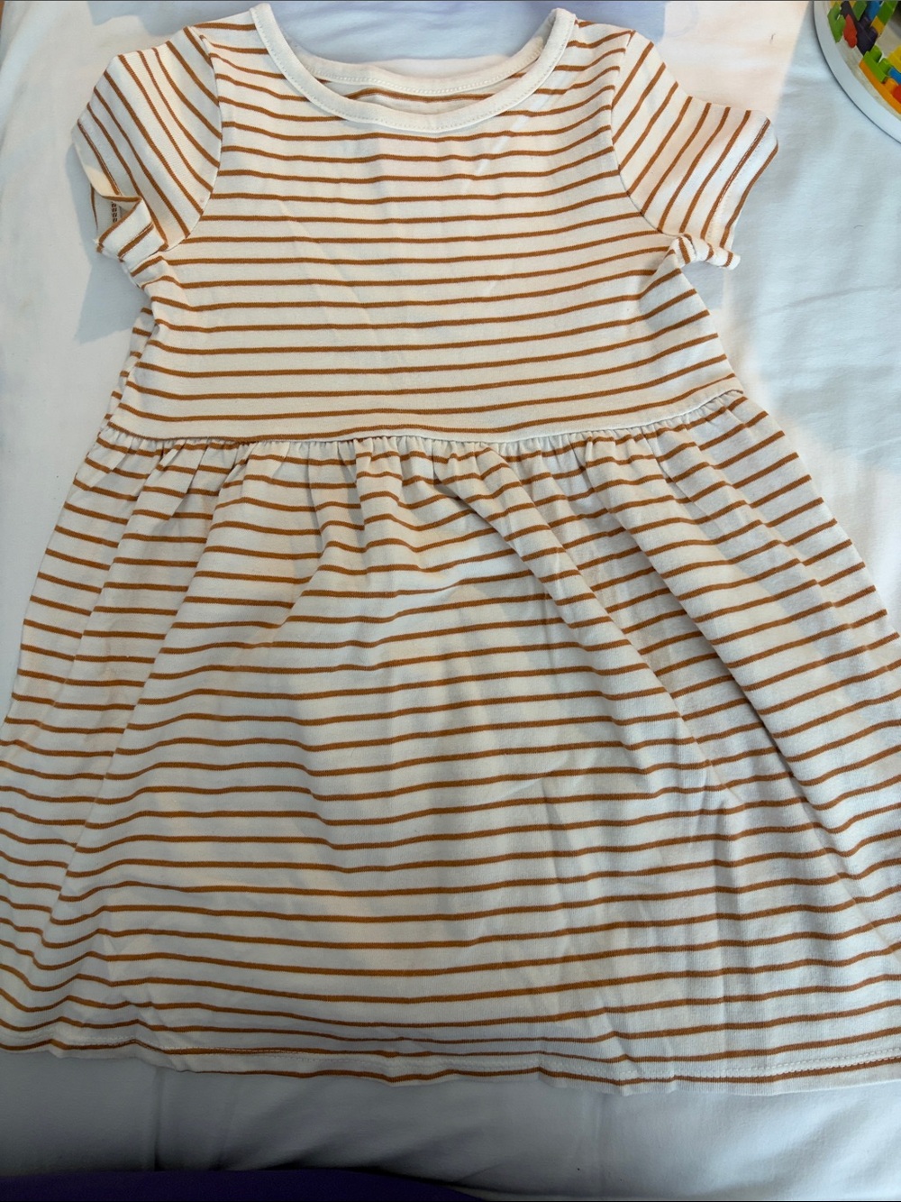 Cat & Jack Cream and Tan Striped Short-Sleeve Dress